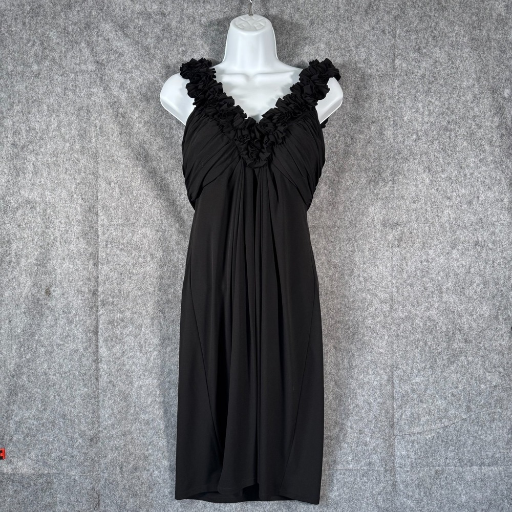 Maggie London Babydoll Ruffle Neck Cocktail Dress Size 10 Black Minimalist‎ Y2K